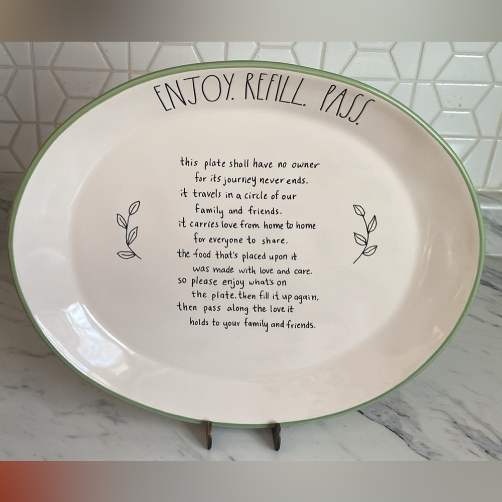 Rae Dunn Cream and Green Ceramic Plate